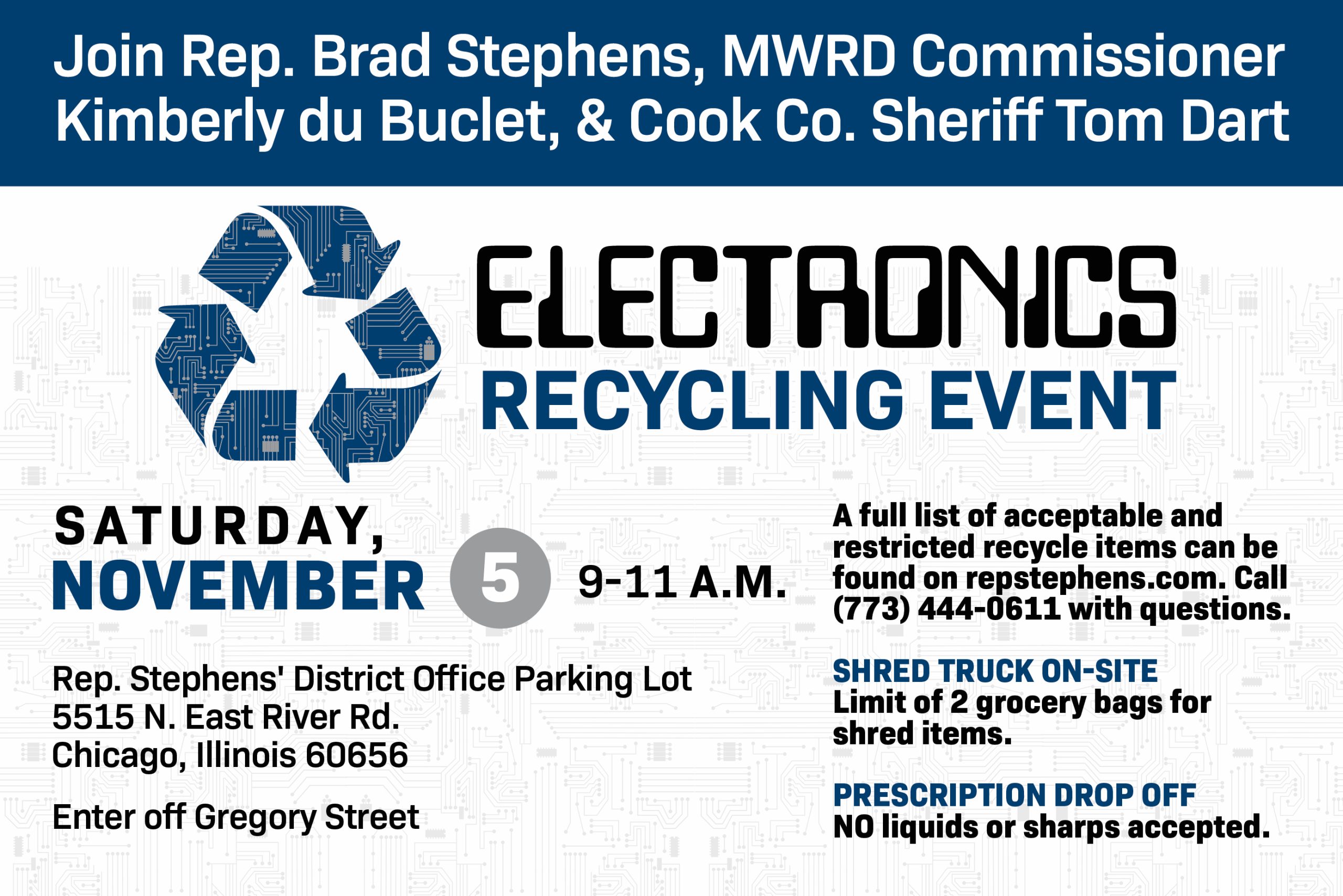 Rep. Stephens, Sheriff Dart, & Commissioner Du Buclet Host November  Electronics Recycling, Shred Truck, & Prescription Drug Drop Off Event -  Brad Stephens