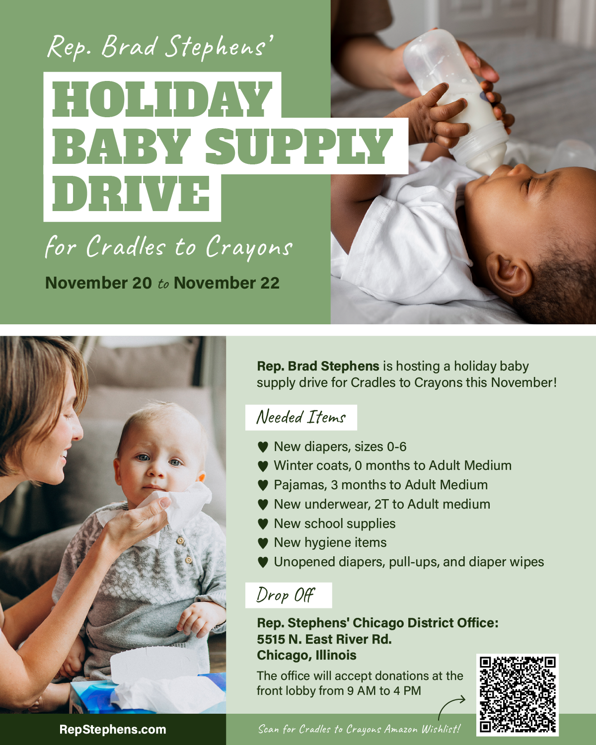 Rep. Stephens Holiday Baby Supply Drive - Brad Stephens